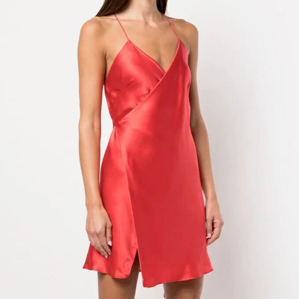 Michelle Mason Little Red Dress Wrap Minidress in Scarlet Silk